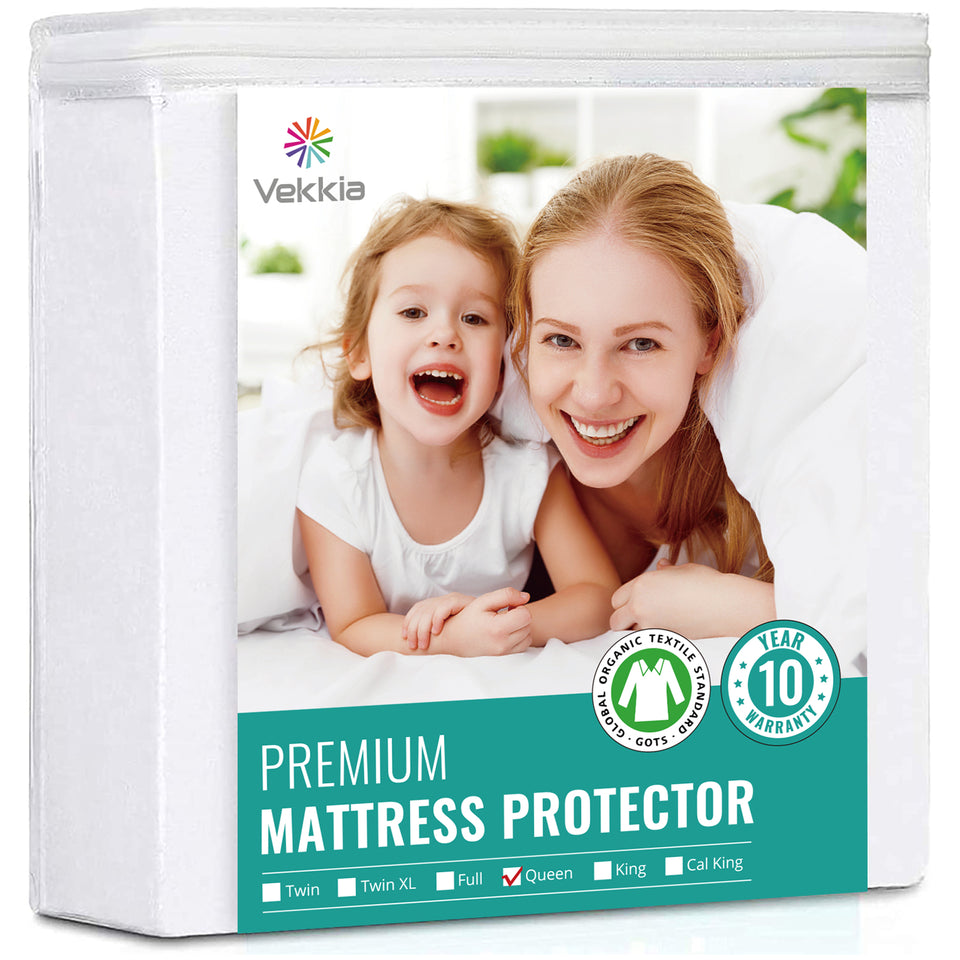 Vekkia Organic Mattress Protector Breathable Waterproof Mattress Cover,Fitted 8"-18" Deep